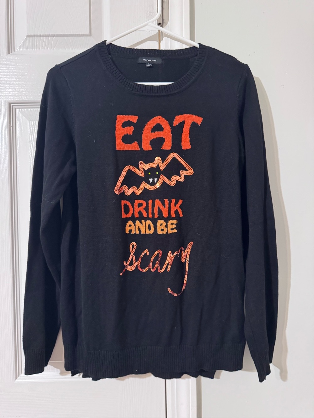 Verve Ami Black Crewneck Sweater with Orange Halloween Graphic Size L